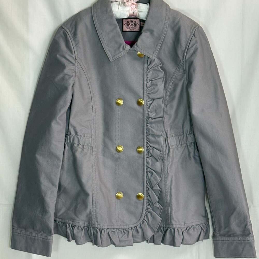VTG Juicy Couture Girl's Double Breasted Jacket w/ Ruffles - Dark Gray -Size 12